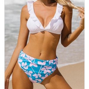White and blue/pink floral bikini